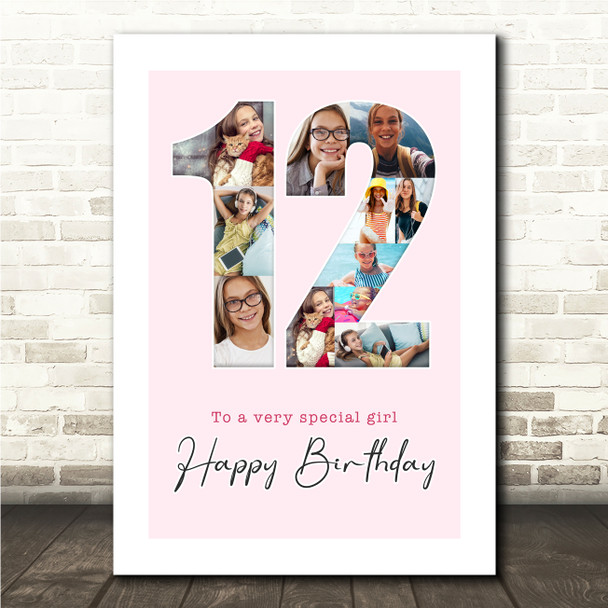 Photo Collage 11-Photo 12th Birthday Custom Gift For Girls Pink Print Or Canvas Photo Collage 11-Photo 12th Birthday Custom Gift For Girls Pink Print Or Canvas