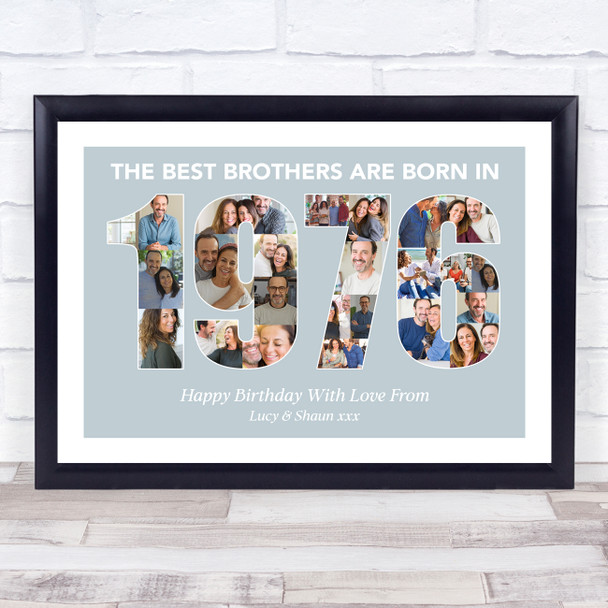 Photo Collage Blue Birthday Gift For Brother 22-Photo Year 1976 Print Or Canvas