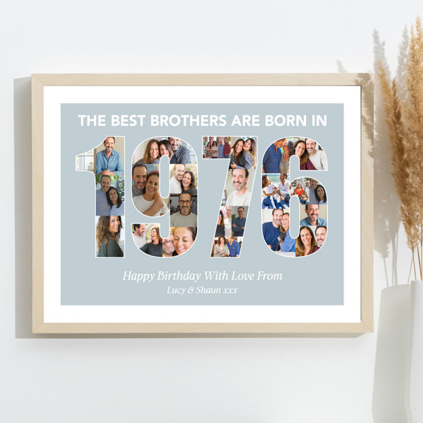 Photo Collage Blue Birthday Gift For Brother 22-Photo Year 1976 Print Or Canvas