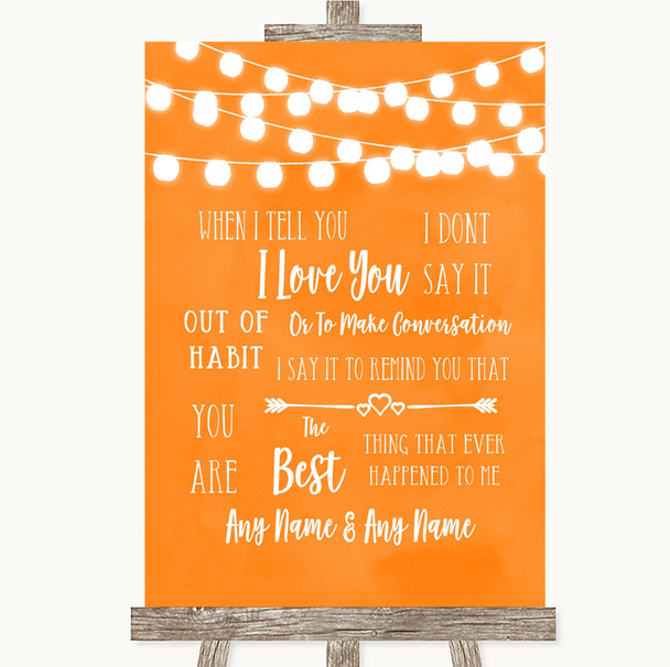 Orange Watercolour Lights When I Tell You I Love You Personalised Wedding Sign