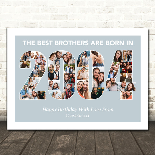 Photo Collage Blue Birthday Gift For Brother 35-Photo Year 2004 Print Or Canvas