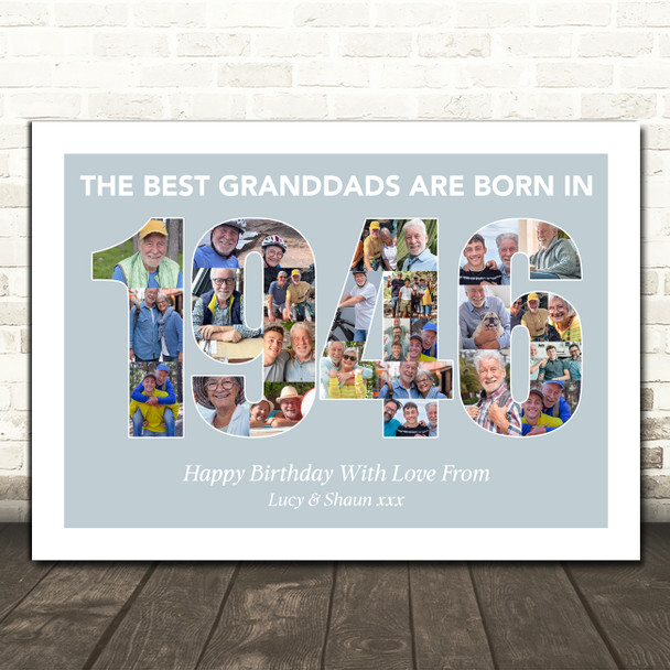 Photo Collage Blue Birthday Gift For Grandad 26-Photo Year 1946 Print Or Canvas