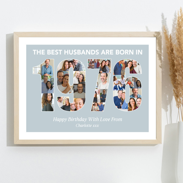 Photo Collage Blue Birthday Gift For Husband 22-Photo Year 1976 Print Or Canvas