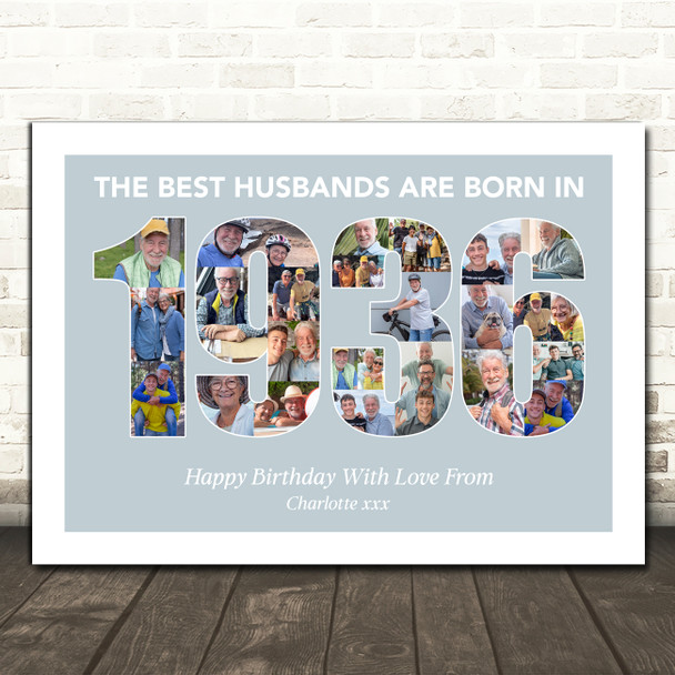 Photo Collage Blue Birthday Gift For Husband 25-Photo Year 1936 Print Or Canvas