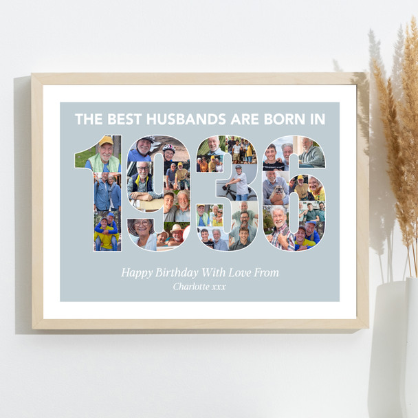 Photo Collage Blue Birthday Gift For Husband 25-Photo Year 1936 Print Or Canvas