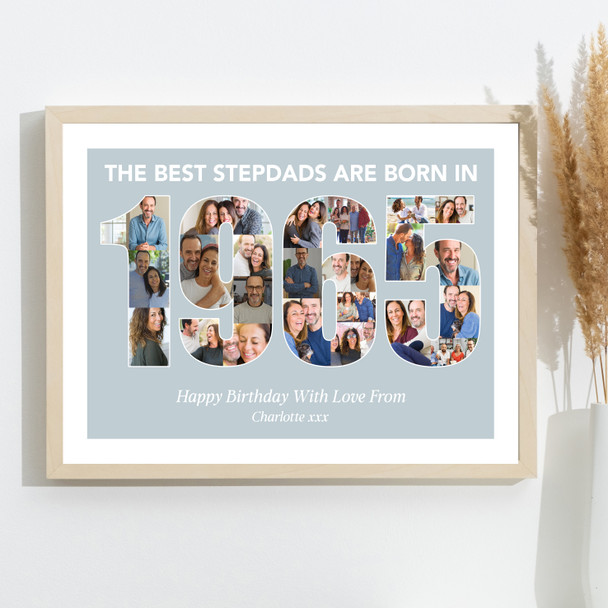 Photo Collage Blue Birthday Gift For Stepdad 24-Photo Year 1965 Print Or Canvas