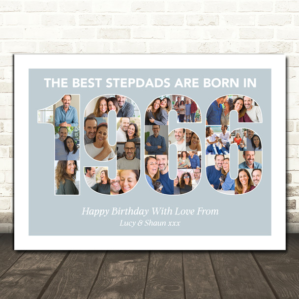 Photo Collage Blue Birthday Gift For Stepdad 25-Photo Year 1966 Print Or Canvas