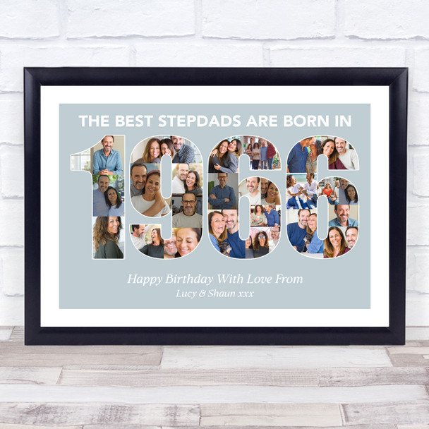 Photo Collage Blue Birthday Gift For Stepdad 25-Photo Year 1966 Print Or Canvas