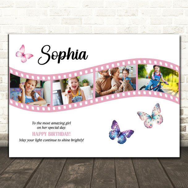 Photo Collage Kids Girls Birthday Gift 4-Photo Pink Butterflies Print Or Canvas Photo Collage Kids Girls Birthday Gift 4-Photo Pink Butterflies Print Or Canvas