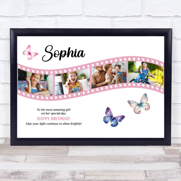 Photo Collage Kids Girls Birthday Gift 4-Photo Pink Butterflies Print Or Canvas Photo Collage Kids Girls Birthday Gift 4-Photo Pink Butterflies Print Or Canvas