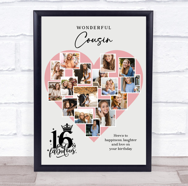 Photo Collage 16th Birthday Gift For Cousin 16-Photo Pink Heart Print Or Canvas Photo Collage 16th Birthday Gift For Cousin 16-Photo Pink Heart Print Or Canvas