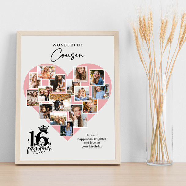 Photo Collage 16th Birthday Gift For Cousin 16-Photo Pink Heart Print Or Canvas Photo Collage 16th Birthday Gift For Cousin 16-Photo Pink Heart Print Or Canvas