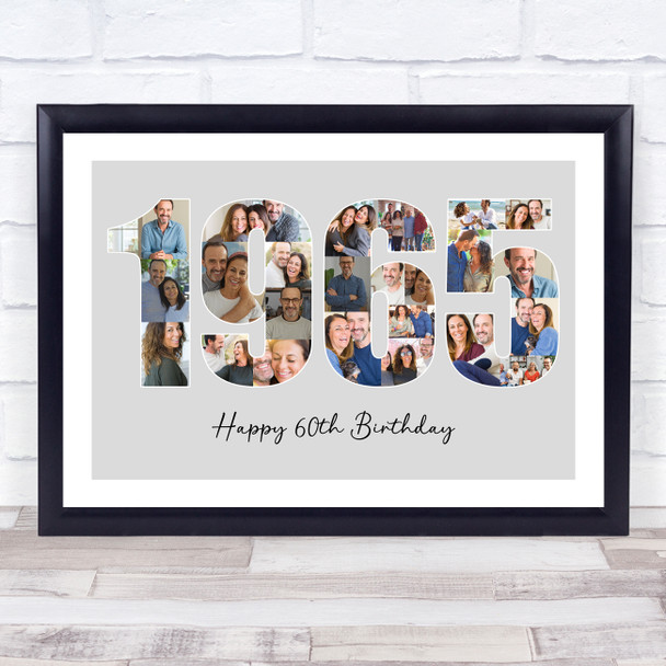 Photo Collage Photo Birthday Custom Gift For Him Grey Year 1965 Print Or Canvas