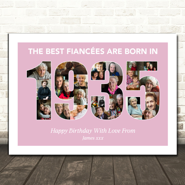 Photo Collage Pink Birthday Gift For Fiancee 24-Photo Year 1935 Print Or Canvas