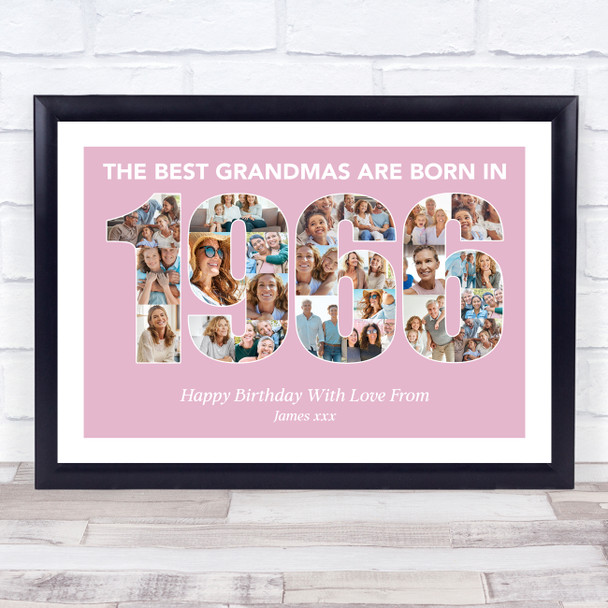 Photo Collage Pink Birthday Gift For Grandma 25-Photo Year 1966 Print Or Canvas