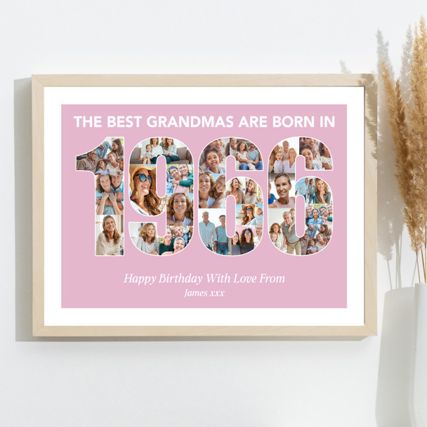 Photo Collage Pink Birthday Gift For Grandma 25-Photo Year 1966 Print Or Canvas