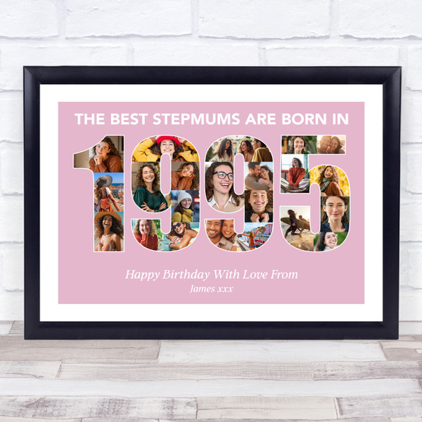 Photo Collage Pink Birthday Gift For Stepmum 22-Photo Year 1995 Print Or Canvas