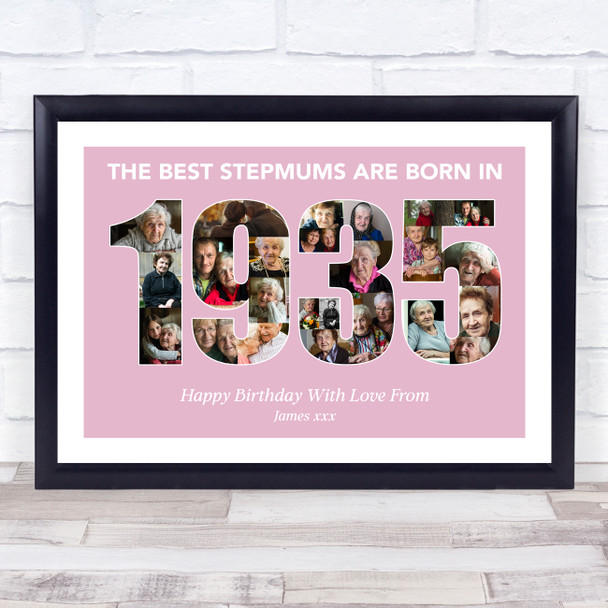 Photo Collage Pink Birthday Gift For Stepmum 24-Photo Year 1935 Print Or Canvas
