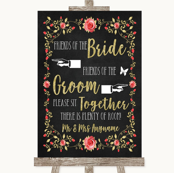 Chalk Blush Pink Rose & Gold Friends Of The Bride Groom Seating Wedding Sign