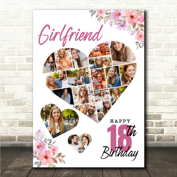 Photo Collage 18th Birthday Gift For Girlfriend 19-Photo Floral Print Or Canvas