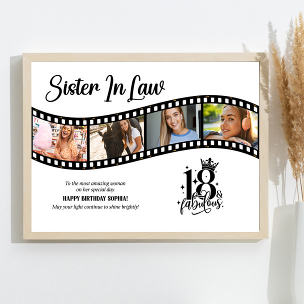 Photo Collage 18th Birthday Gift For Sister-In-Law 4-Photo Film Print Or Canvas