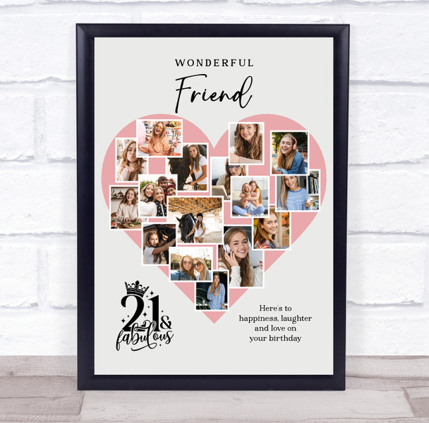 Photo Collage 21st Birthday Gift For Friend 16-Photo Pink Heart Print Or Canvas Photo Collage 21st Birthday Gift For Friend 16-Photo Pink Heart Print Or Canvas