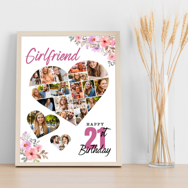Photo Collage 21st Birthday Gift For Girlfriend 19-Photo Floral Print Or Canvas