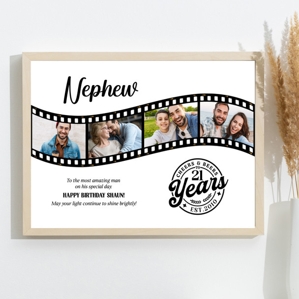 Photo Collage 21st Birthday Gift For Nephew 4-Photo Camera Film Print Or Canvas