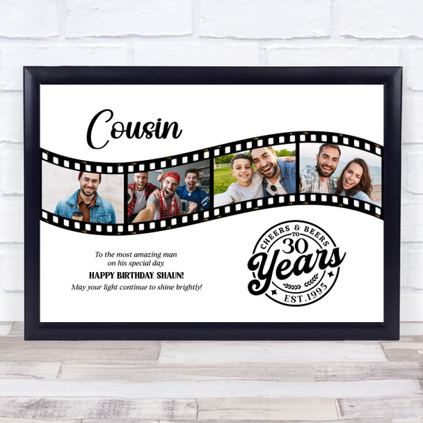 Photo Collage 30th Birthday Gift For Cousin 4-Photo Camera Film Print Or Canvas