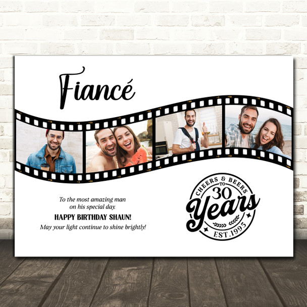 Photo Collage 30th Birthday Gift For Fiancé 4-Photo Camera Film Print Or Canvas
