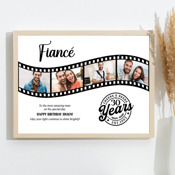 Photo Collage 30th Birthday Gift For Fiancé 4-Photo Camera Film Print Or Canvas