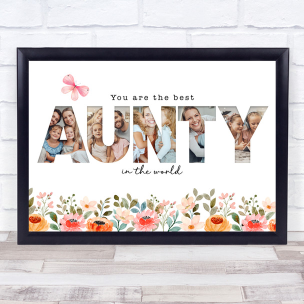 Photo Collage Floral 5-Photo Custom Gift For Aunty Any Occasion Print Or Canvas