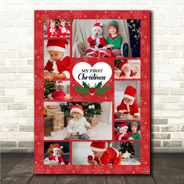 Photo Collage First Christmas Custom Gift For Baby 10-Photo Red Print Or Canvas