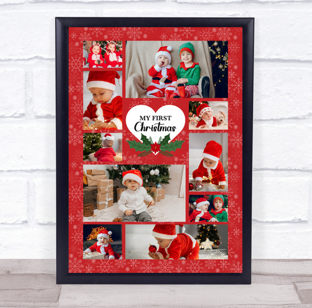 Photo Collage First Christmas Custom Gift For Baby 10-Photo Red Print Or Canvas