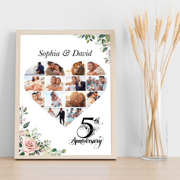 Photo Collage 5th Wedding Anniversary Gift 14-Photo Pink Floral Print Or Canvas Photo Collage 5th Wedding Anniversary Gift 14-Photo Pink Floral Print Or Canvas