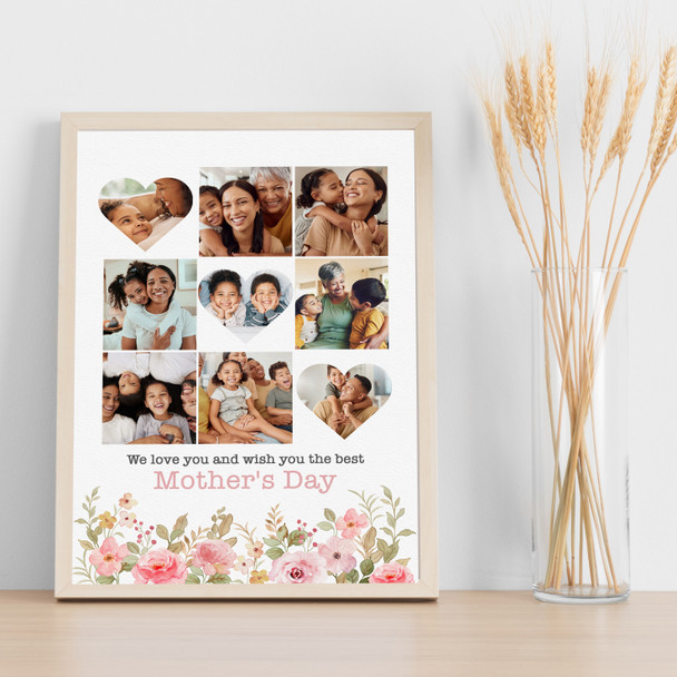 Photo Collage Mother's Day Gift For Anyone 9-Photo Pink Floral Print Canvas