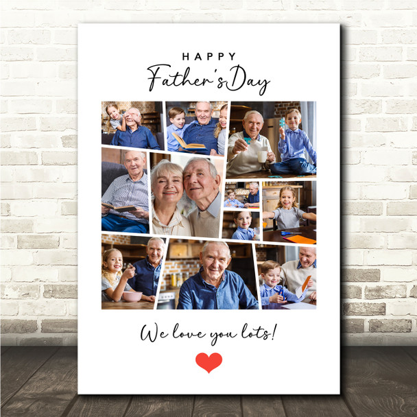 Photo Collage Gift For Grandad Father's Day 11-Photo Red Heart Print Or Canvas