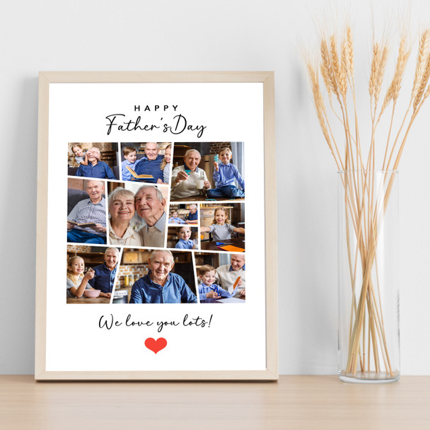 Photo Collage Gift For Grandad Father's Day 11-Photo Red Heart Print Or Canvas