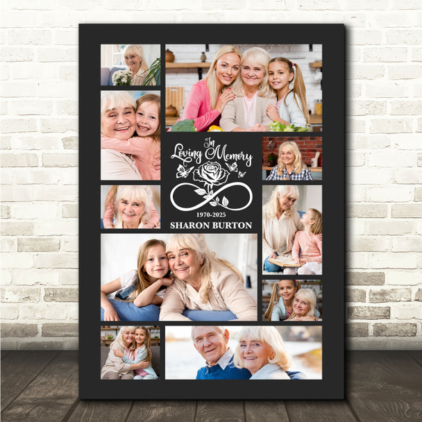 Photo Collage Memorial Gift For Anyone 10-Photo Infinity Black Print Or Canvas