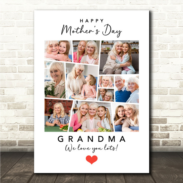 Photo Collage Gift For Grandma Mother's Day 11-Photo Red Heart Print Or Canvas