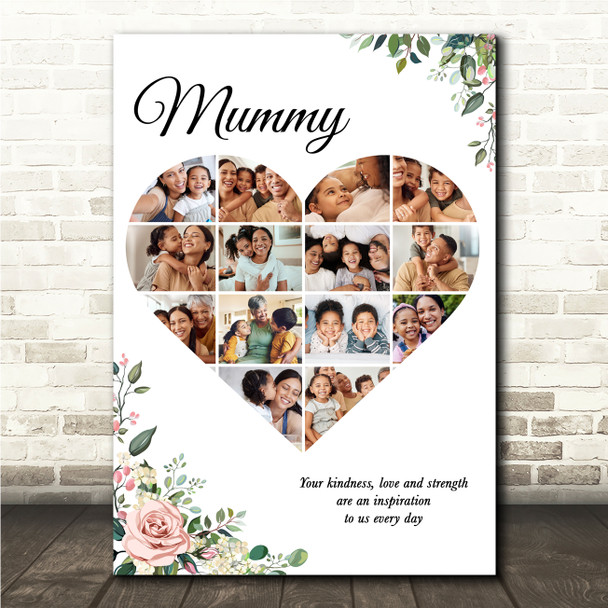 Photo Collage Gift For Mummy Mother's Day 14-Photo Pink Floral Print Or Canvas