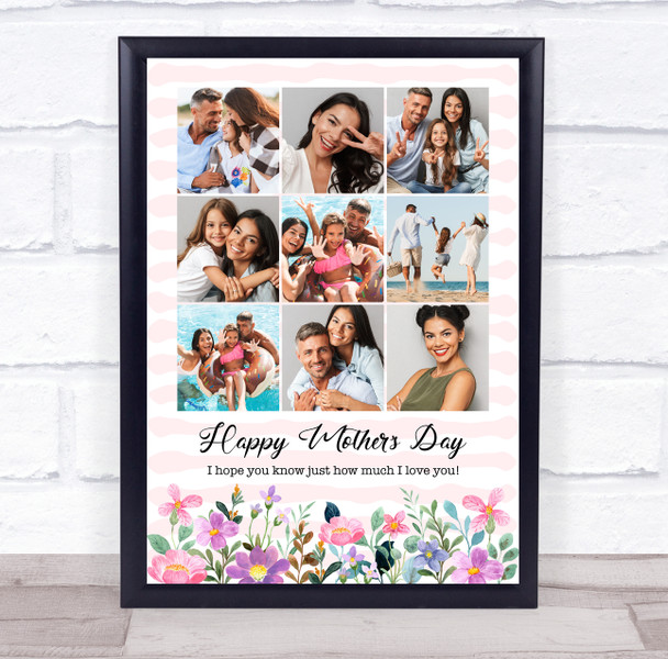 Photo Collage Mother's Day Gift For Anyone 9-Photo Pink Floral Print Or Canvas