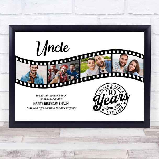 Photo Collage 30th Birthday Gift For Uncle 4-Photo Camera Film Print Or Canvas