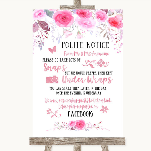 Pink Watercolour Floral Don't Post Photos Facebook Personalised Wedding Sign