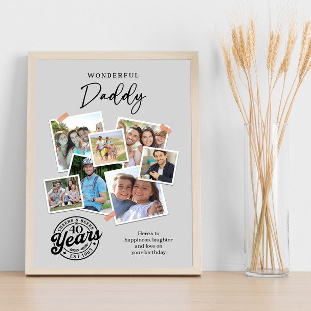 Photo Collage 40th Birthday Custom Gift For Daddy 7-Photo Grey Print Or Canvas Photo Collage 40th Birthday Custom Gift For Daddy 7-Photo Grey Print Or Canvas