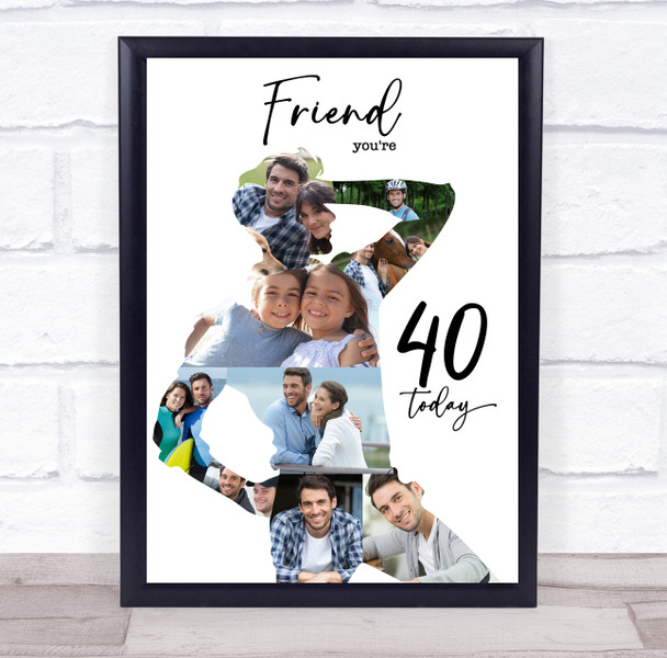 Photo Collage 40th Birthday Custom Gift For Friend 9-Photo Man Print Or Canvas