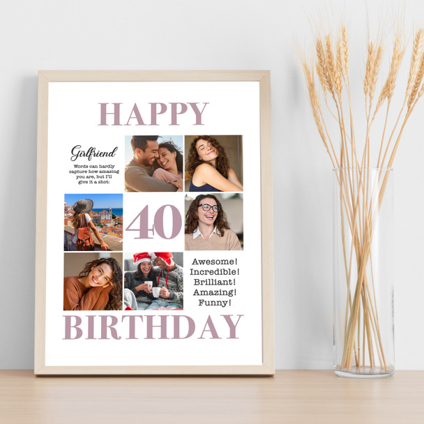 Photo Collage 40th Birthday Custom Gift For Girlfriend 6-Photo Print Or Canvas