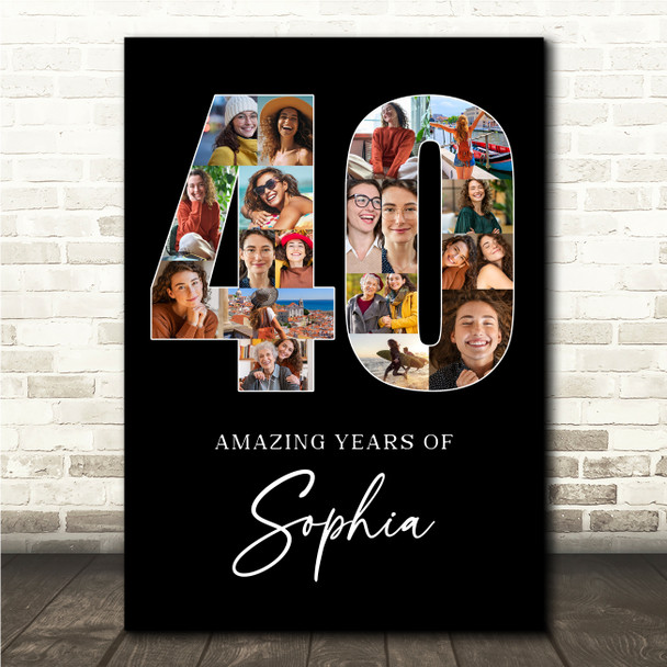 Photo Collage 40th Birthday Gift For Her 19-Photo Age 40 Black Print Or Canvas Photo Collage 40th Birthday Gift For Her 19-Photo Age 40 Black Print Or Canvas
