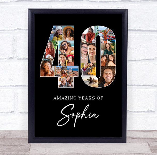 Photo Collage 40th Birthday Gift For Her 19-Photo Age 40 Black Print Or Canvas Photo Collage 40th Birthday Gift For Her 19-Photo Age 40 Black Print Or Canvas