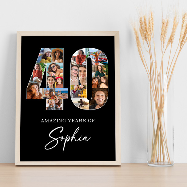 Photo Collage 40th Birthday Gift For Her 19-Photo Age 40 Black Print Or Canvas Photo Collage 40th Birthday Gift For Her 19-Photo Age 40 Black Print Or Canvas